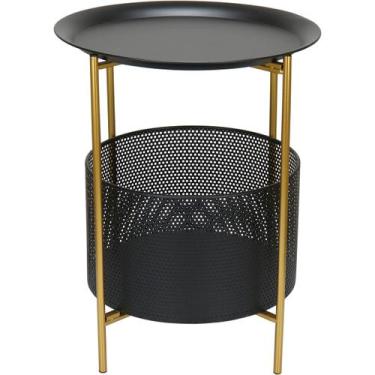 Imagem de MESA LATERAL CANTO SALA HOME&CO COM CACHEPO METAL VASO DECORATIVO PLAN