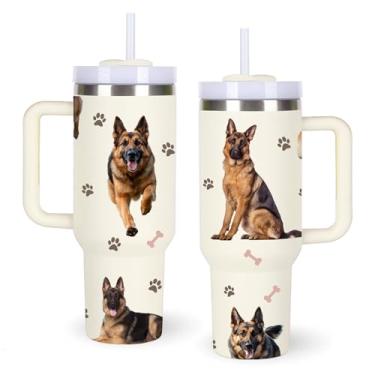 Imagem de momocici Copos de pastor alemão. Copo de cachorro de 1,134 g com alça presentes para mulheres. Presente de copo para amantes de cães de 1,134 g. Presente de copo de aniversário e Natal para amantes de