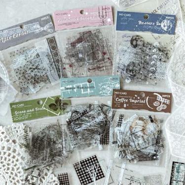 Imagem de 120 peças retrô rendadas plantas scrapbook kit adesivos vintage PET transparente à prova d'água conjunto de adesivos para lixo diário garrafas de água telefone laptop decalques pacote para
