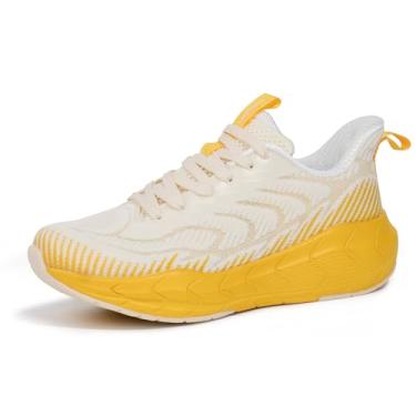 Imagem de Hawkwell Tênis de corrida feminino Cloud Zero Active Cushion para caminhada, tênis, antiderrapante, academia, atlético, moderno, tênis, Bege amarelo, 38