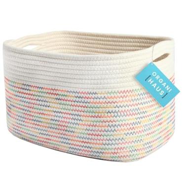 Imagem de OrganiHaus Cesta de armazenamento de tecido, cesta de armazenamento de berçário, cesta de toalha para banheiro, cesta de corda de algodão para armazenamento, cestas de armazenamento decorativas