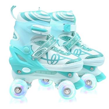 Imagem de Patins infantis para meninas e meninos com detalhes de glitter - SMOOJOY Outdoor Design Musical Patins com rodas iluminadas, patins ajustáveis para crianças de 3 a 12 anos, presente de aniversário