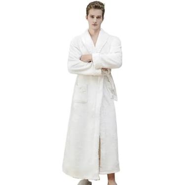 Imagem de Roupão De Banho Feminino Outono E Inverno Quente Longo Coral Veludo Grosso Casal Roupões De Banho Homens Mulheres Pijamas Roupão De Banho Toalhas De Banho Para Adultos, White Male, Medium 40-60kg