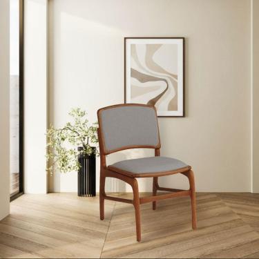 Imagem de Cadeira Para Jantar Florença Madeira Jequitibá Terra Encosto E Assento Em Tecido Linho Cinza