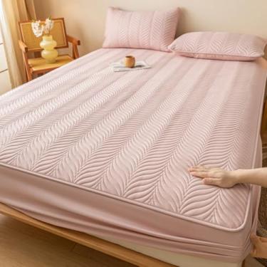Imagem de Lençol de elástico macio e aconchegante protetor de colchão acolchoado confortável capa de colchão luxuosa, bolso profundo para colchão, sem ruído, à prova d'água - rosa | | 120 x 200 cm (apenas capa