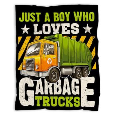 Imagem de Cobertor de caminhões de lixo, presentes de caminhão para crianças, cobertores de flanela com tema de carro com nome, mantas leves e macias para amantes de caminhões e meninos 102 x 127 cm para