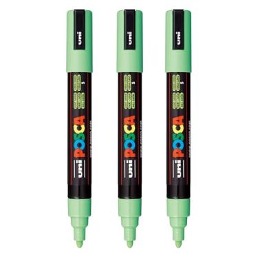 Imagem de posca Marcadores de tinta à base de água PC-5M, ponta média reversível (1,8-2,5 mm), verde claro, 3 unidades