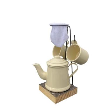 Imagem de Coador De Café Individual Com Pote, Kit Café Gourmet Para 1 Pessoa Inclui Bule Coador E 2 Canecas De 90ml, Presente Para Amantes De Café, FáCil De Usar (Bege)