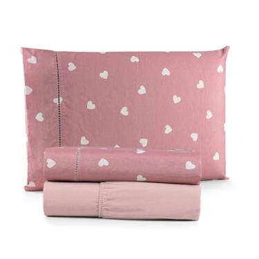 Imagem de Jogo de Lençol Viúva 3 Peças (188x108x25) 100% Algodão 200 Fios Estampado Corações