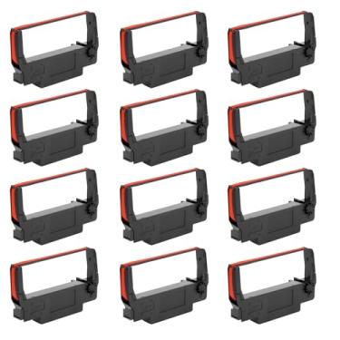Imagem de Pacote com 12 cartuchos de fita de tinta preta/vermelha ERC-30 ERC-34 ERC-38 B/R compatível com Epson TM-U220, Bixolon SBR-275, BTP-M300 POS e impressoras de cozinha com tecnologia de soldagem