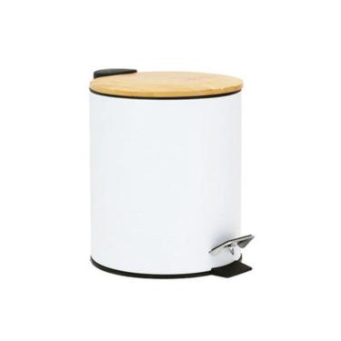 Imagem de Lixeira Aço Inox 3L Pedal Bambu Branca