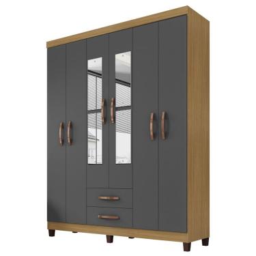 Imagem de Guarda Roupa Casal Espelho 6P 2G Moden 150 cm Carvalho Am Grafite INCP