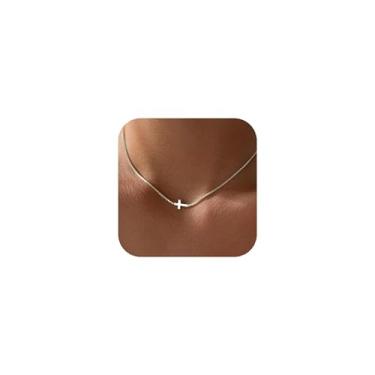 Imagem de ZZLAY Colar de cruz para mulheres – Colar de cruz banhado a ouro 18K com requintado colar de pingente de cruz de ouro, pequeno colar de cruz lateral, joia de ouro elegante presente para mulheres