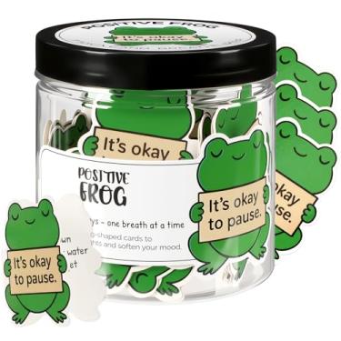 Imagem de JULEASEL Potes Positive Frog Emotional Calm – 60 cartões calmantes e conscientes para relaxamento, resiliência e equilíbrio interno, presentes para melhores amigos, meninas, mulheres e amigas (sapo)