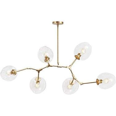 Imagem de Lustre E27 Nordic Glass Ball Chandelier Altura ajustável, Lustre preto fosco, E26 Metal Hand Blow Branches Pendant Light, Luminárias de globo de meados do século de 79"