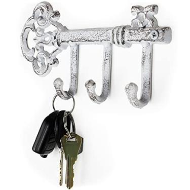 Imagem de LULIND - Porta-chaves rústico montado na parede (ferro fundido vintage) (branco rústico)