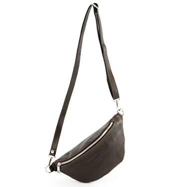Imagem de modamoda de - T211 - Bolsa italiana para quadril, bolsa de bumbum, bolsa de peito pequena feita de couro macio, Chocolate escuro, Small, Casual, esportivo, moderno
