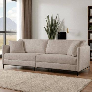 Imagem de Sofá Fixo Ravi 3 Lugares Luxo 2,30m Castellar Móbile Linho Cappuccino