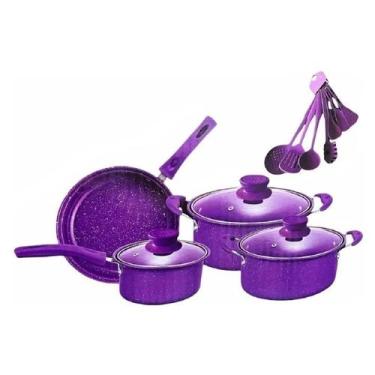 Imagem de Conjunto de panelas antiaderentes, 13 peças roxas com utensílios resis
