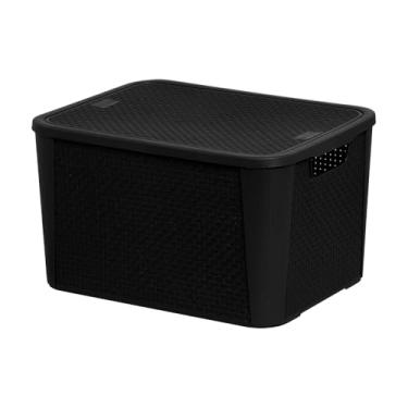 Imagem de Caixa Organizadora 42L em Rattan Preto com Tampa Removível – Leve, Empilhável e Elegante, Ideal para Brinquedos, Documentos e Itens Domésticos (Não aplicável)