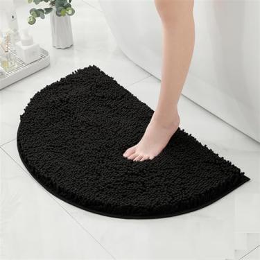 Imagem de Reyox Tapete de banheiro de chenille meio círculo, tapete de banho antiderrapante absorvente de água, tapetes de banho laváveis para banheiro, banheira, preto, 3 x 5 metros