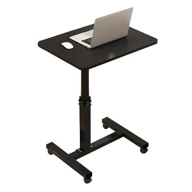 Imagem de ZHDLdpUS Mesa de laptop para escritório em casa móvel, com 4 rodas de bloqueio, mesa de laptop, quarto, escritório, altura ajustável, pequena mesa de computador (cor: preto, tamanho: 50 x 30 cm)