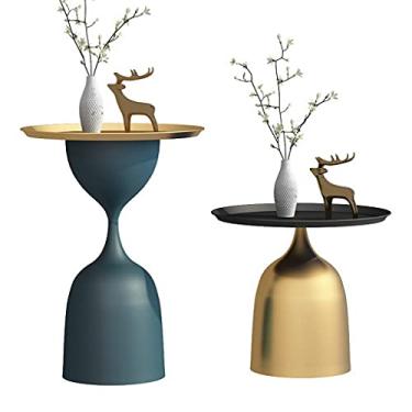 Imagem de Mesa lateral, mesa de cabeceira mesa de centro moderna sala de estar quarto sofá mesa lateral pequena mesa lateral de ferro prateleira de cabeceira redonda rack de armazenamento de canto mesa