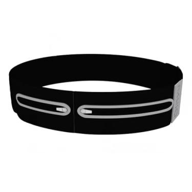 Imagem de Cinto de corrida com suporte para garrafa de água – Pochete fina refletiva para corrida e corrida, cinto de hidratação com 3 bolsos para homens e mulheres, Preto, Large, Cinto de corrida refletivo