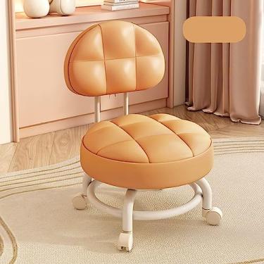 Imagem de LYECYGJL Banqueta baixa universal com polia, encosto para casa, banco pequeno, banco giratório móvel, bancos com assento estofado em couro PU (cor 5, estilo 1) (cor 2, estilo 1)