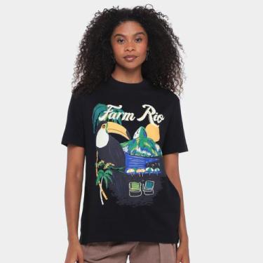 Imagem de Camiseta Farm Media Tucano Praia Feminina, Preto, G