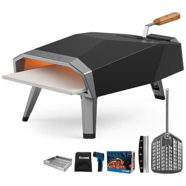 Imagem de Forno de Pizza a Gás Portátil com Pedra, Descascador, Cortador de Pizza, Termômetro Infravermelho e Tampa , Ecowell EPO12L, Preto