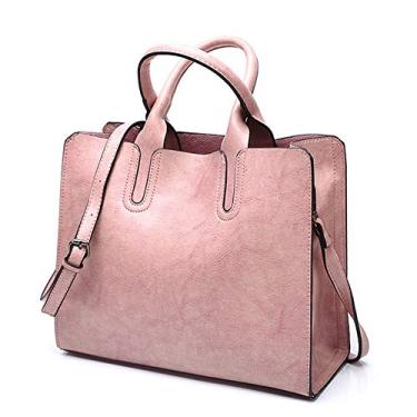 Imagem de Bigfanshu Bolsas de couro femininas 2020 bolsas casuais porta-malas ombro, Rosa, 33*13*28cm
