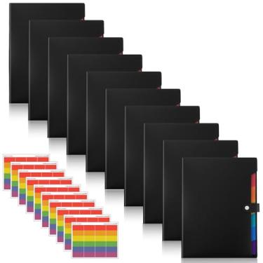 Imagem de Pacote com 10 pastas expansíveis, organizador de arquivos sanfonados, organizador de 7 bolsos, organizador de recibos de documentos em papel portátil tamanho carta A4, multicolorido