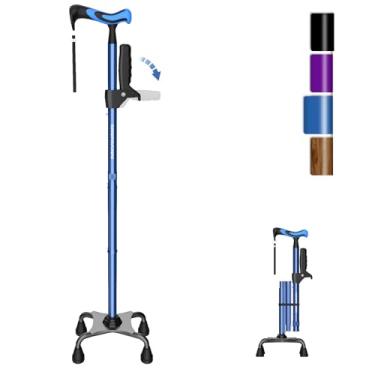 Imagem de KingPavonini Bengala de caminhada para mulheres/homens com segunda alça, bengala quádrupla dobrável e ajustável com base de 4 pontas para ficar em pé, ajuda leve para caminhadas para idosos e adultos