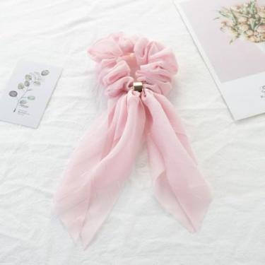 Imagem de Faixa de cabelo de renda de chiffon, suporte de rabo de cavalo, cachecol, laços de cabelo, faixas de cabelo elásticas, acessórios de cabelo (rosa)