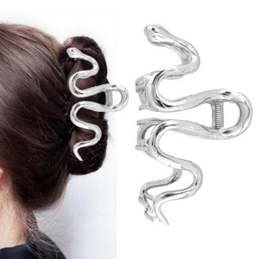 Imagem de 1 grampo de garra de cabelo de Halloween design de cobra de metal gótico prendedor de aderência forte para penteados femininos e decorações de festa (prata)