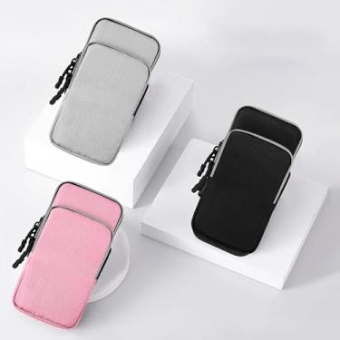 Imagem de Braçadeira esportiva com 2 bolsos para celular de corrida com 18,3 cm, bolsa para chaveiro, braçadeiras resistentes à água para exercícios, caminhada, treino, academia