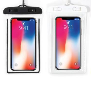Imagem de Bolsa universal impermeável para celular pacote com 2 - Bolsa seca IPX8 para iPhone 16/15/14/13/12/11 Pro Max, Galaxy S24/S23, 4-7 polegadas, mergulho na praia