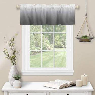 Imagem de Cortina de cozinha ombré cinza e branca para janela de cor gradual com bolso de haste para tratamento de janela de cozinha para quarto e sala de estar 137 x 45 cm
