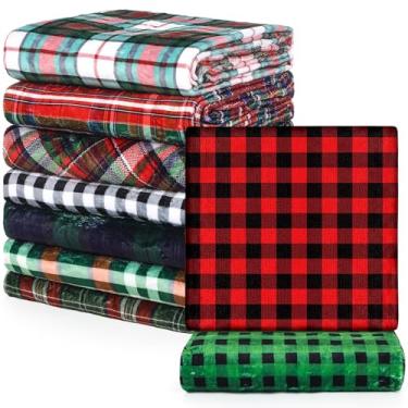Imagem de Preboun 9 mantas de Natal em massa de lã macia de rena, Papai Noel, boneco de neve, xadrez, estampa de Natal, cobertor de flanela para cama de inverno, sofá e presentes 127 x 152 cm (xadrez)