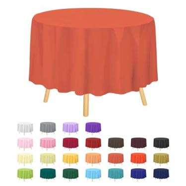 Imagem de Toalha de mesa de plástico premium de 213,4 cm, capa de mesa redonda de plástico - coral