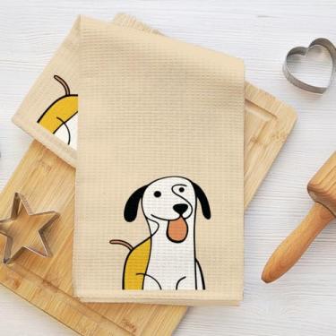 Imagem de Toalhas de cozinha minimalistas com padrão de cachorro, utensílios de mesa decorativos absorventes de microfibra pano de prato toalha de chá, toalhas de mão de waffle para cozinha, casa, banheiro