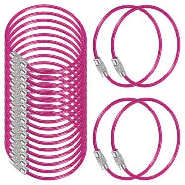 Imagem de Cabo de chaveiro de fio de 14 cm de comprimento, pacote com 20 anéis de aço inoxidável, rosa vermelha