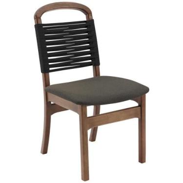 Imagem de Cadeira Decorativa Vinil Corda Nautica Preto Pes Madeira Pinhao Nacc V