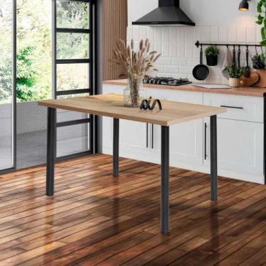 Imagem de Mesa De Jantar 4 Lugares Retangular Cozinha 110x72 Cm Preto E Carvalho