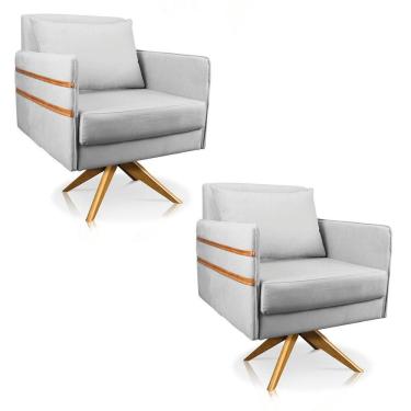 Imagem de Kit 02 Poltronas Giratória Mari Suede Cinza