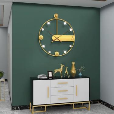 Imagem de JUJUDA Relógio de parede grande dourado para decoração de sala de estar, relógio de parede decorativo de metal redondo grande operado por bateria sem tique-taque para cozinha, escritório, quarto
