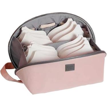 Imagem de Bolsa Organizadora de Roupas Íntimas para Viagem – Impermeável, Portátil e Multifuncional – Ideal para Sutiãs, Calcinhas, Meias e Cosméticos - Cores Rosa e Cinza - SORTIDA