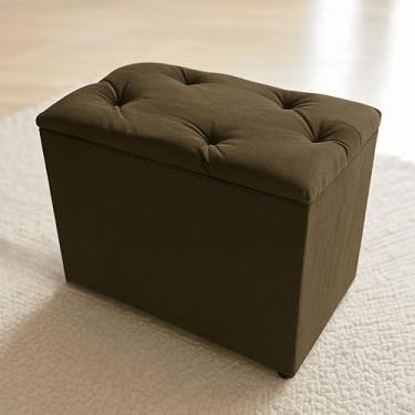 Imagem de Puff Baú Estofado em Suede com Espaço Interno – Banqueta Multifuncional p/Sala, Quarto ou Closet – Design Moderno e Confortável (MARROM SUEDE)