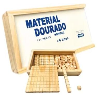 Imagem de Brinquedo Pedagógico Educativo Em Madeira Reflorestamento Material Dourado 111 Peças Escolar Para Matemática